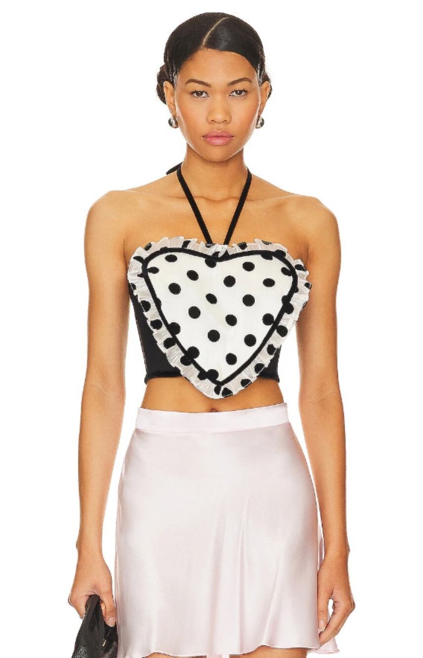 NWT For Love & Lemons Heart Peggy Polka Dot Sheer Crop Halter Top Size XL